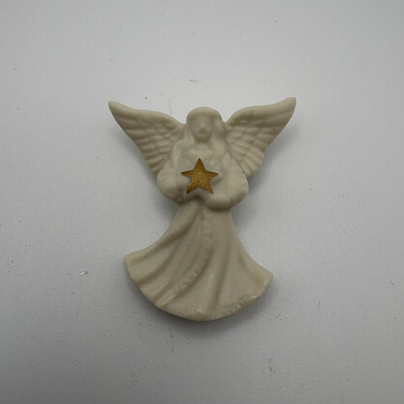 Lenox Jewelry - Lenox Ivory China Angel Brooch Pin‎ Gold Star Christmas Holiday Jewelry Vintage